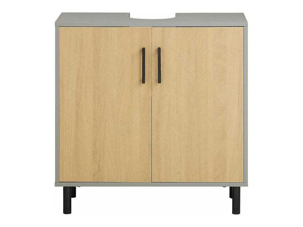 Ondergootsteen, Ondergootsteen, Badkamermeubel Met 2 Deuren En 2 Planken, Badkameropbergkast, L60 X D30 X H60 Cm, Grijs En Hout, Bzr133-Ng-Sobuy Best