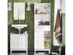 Wastafelmeubel Badkamermeubel Wastafelopbergkast Met 2 Schuifdeuren Wit Lph 60 X 30 X 61 Cm Bzr142-W-Sobuy Clearance