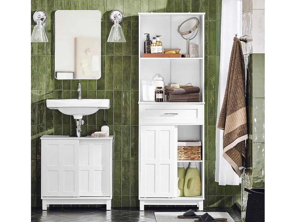 Wastafelmeubel Badkamermeubel Wastafelopbergkast Met 2 Schuifdeuren Wit Lph 60 X 30 X 61 Cm Bzr142-W-Sobuy Clearance