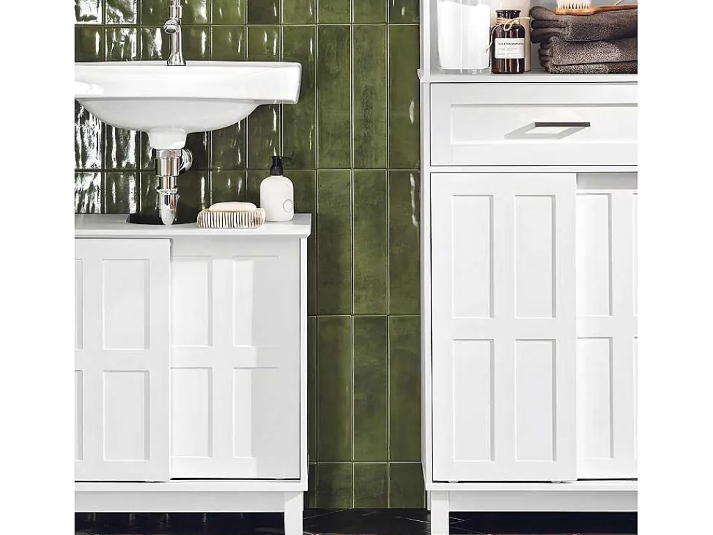 Wastafelmeubel Badkamermeubel Wastafelopbergkast Met 2 Schuifdeuren Wit Lph 60 X 30 X 61 Cm Bzr142-W-Sobuy Clearance