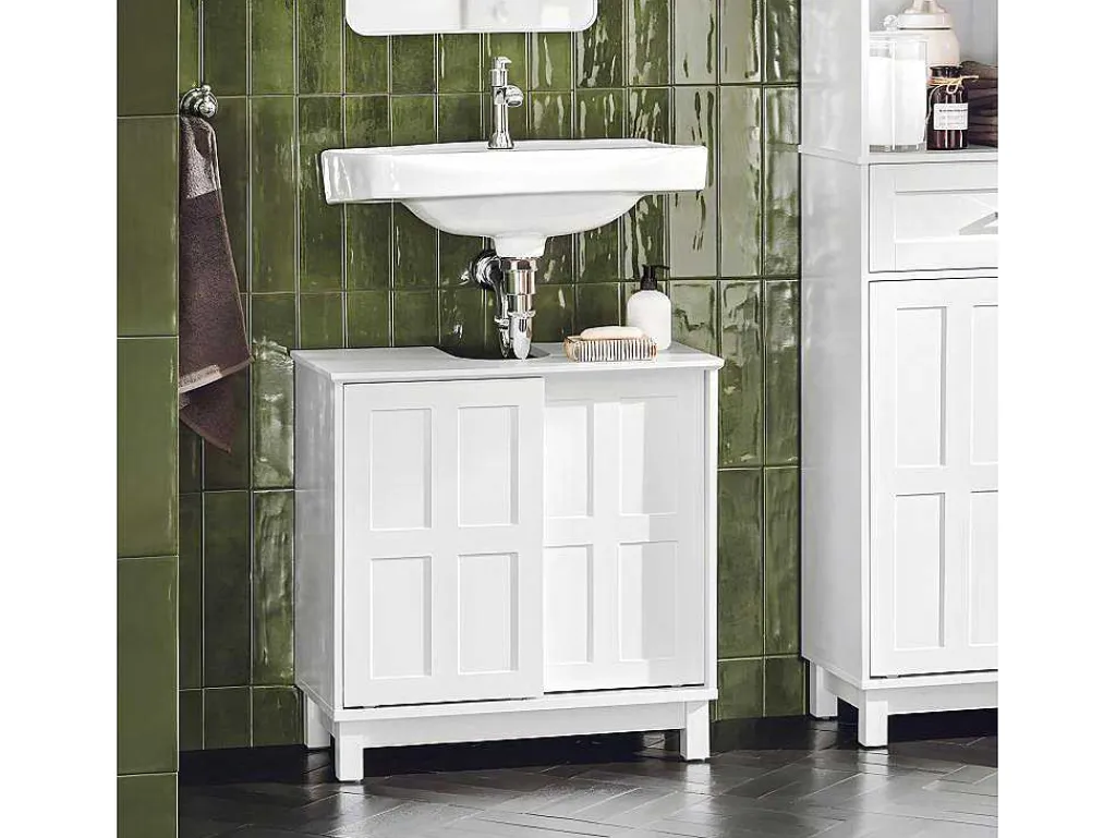 Wastafelmeubel Badkamermeubel Wastafelopbergkast Met 2 Schuifdeuren Wit Lph 60 X 30 X 61 Cm Bzr142-W-Sobuy Clearance