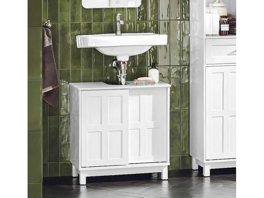 Wastafelmeubel Badkamermeubel Wastafelopbergkast Met 2 Schuifdeuren Wit Lph 60 X 30 X 61 Cm Bzr142-W-Sobuy Clearance