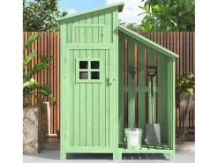Sparrenhouten Tuinhuis - Gereedschapsschuur Met 2 Geintegreerde Planken - H 173 Cm - Waterdicht Pvc Dak - Groen-ModernLuxe Discount