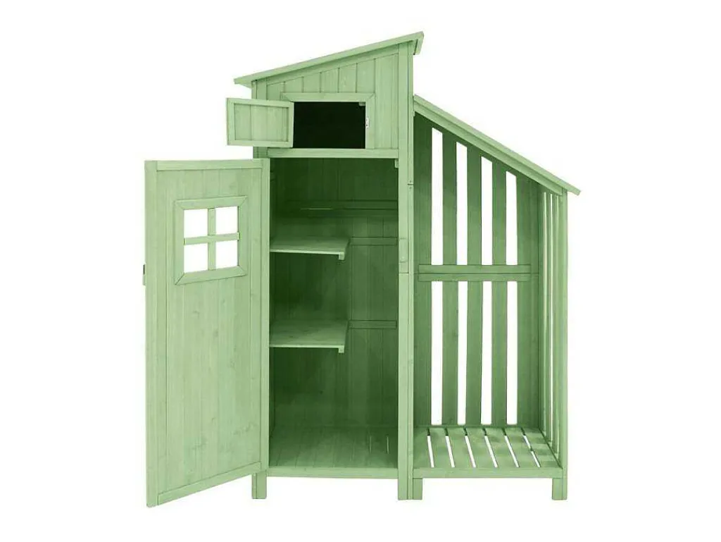 Sparrenhouten Tuinhuis - Gereedschapsschuur Met 2 Geintegreerde Planken - H 173 Cm - Waterdicht Pvc Dak - Groen-ModernLuxe Discount