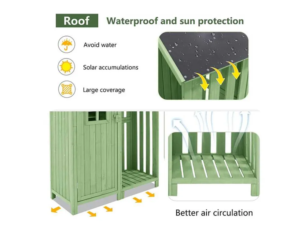 Sparrenhouten Tuinhuis - Gereedschapsschuur Met 2 Geintegreerde Planken - H 173 Cm - Waterdicht Pvc Dak - Groen-ModernLuxe Discount