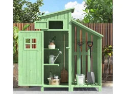 Sparrenhouten Tuinhuis - Gereedschapsschuur Met 2 Geintegreerde Planken - H 173 Cm - Waterdicht Pvc Dak - Groen-ModernLuxe Discount