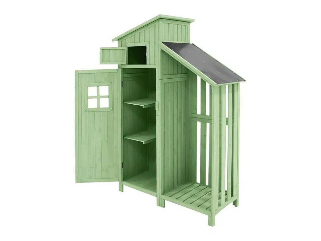 Sparrenhouten Tuinhuis - Gereedschapsschuur Met 2 Geintegreerde Planken - H 173 Cm - Waterdicht Pvc Dak - Groen-ModernLuxe Discount