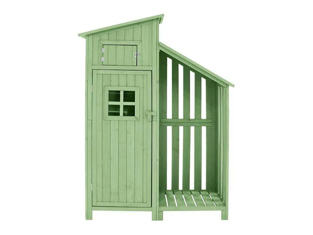 Sparrenhouten Tuinhuis - Gereedschapsschuur Met 2 Geintegreerde Planken - H 173 Cm - Waterdicht Pvc Dak - Groen-ModernLuxe Discount