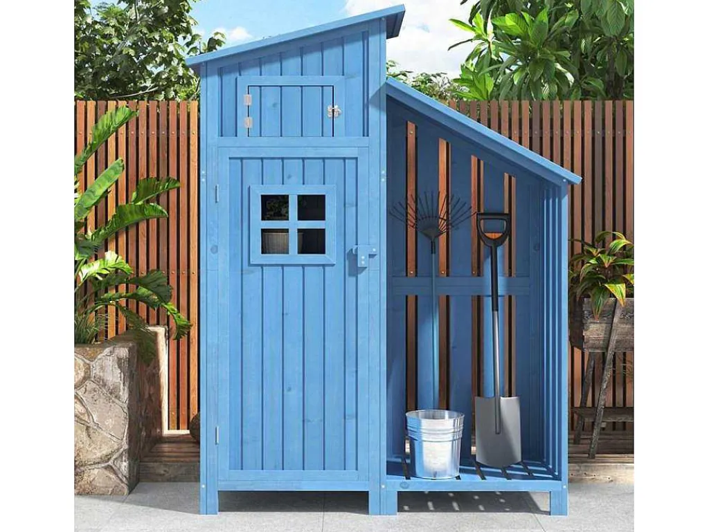Sparrenhouten Tuinhuis - Gereedschapsschuur Met 2 Geintegreerde Planken - H 173 Cm - Waterdicht Pvc Dak - Groen-ModernLuxe Clearance