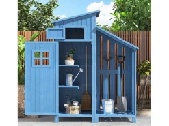 Sparrenhouten Tuinhuis - Gereedschapsschuur Met 2 Geintegreerde Planken - H 173 Cm - Waterdicht Pvc Dak - Groen-ModernLuxe Clearance