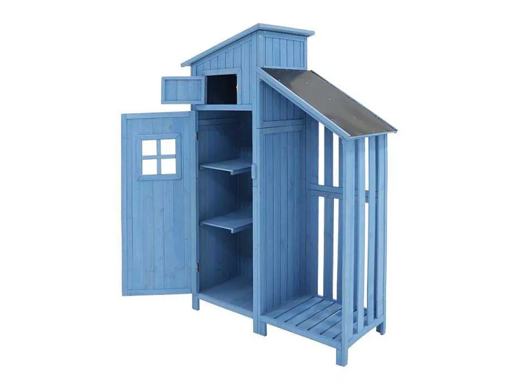 Sparrenhouten Tuinhuis - Gereedschapsschuur Met 2 Geintegreerde Planken - H 173 Cm - Waterdicht Pvc Dak - Groen-ModernLuxe Clearance