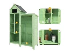 Sparrenhouten Tuinhuis - Gereedschapsschuur Met 2 Geintegreerde Planken - H 173 Cm - Waterdicht Pvc Dak - Groen-ModernLuxe