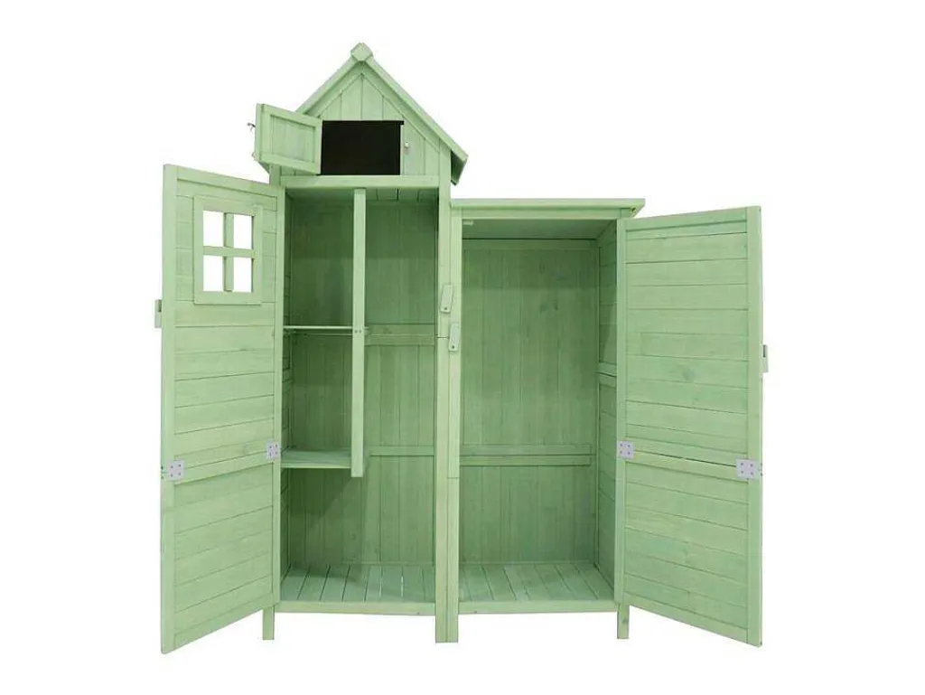 Sparrenhouten Tuinhuis - Gereedschapsschuur Met 2 Geintegreerde Planken - H 173 Cm - Waterdicht Pvc Dak - Groen-ModernLuxe