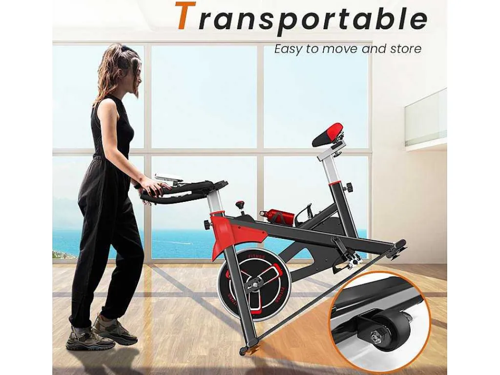 Spin Bike Met Verstelbare Zitting En Stuur, Hometrainer Met Verstelbare Weerstand En Lcd Display-Vente-unique