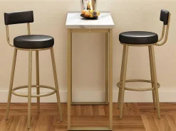 Staande Eettafel - 1 Tafel En 2 Krukken - Rechthoekige Tafel - Zwart & Goud-ModernLuxe