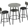 Staande Eettafel - 1 Tafel En 2 Krukken - Ronde Tafel Met Opbergplank - Zwart & Grijs-ModernLuxe