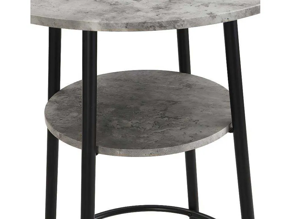 Staande Eettafel - 1 Tafel En 2 Krukken - Ronde Tafel Met Opbergplank - Zwart & Grijs-ModernLuxe