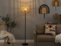 Staande Lamp Etnische Stijl Van Bamboe En Zwart Metaal - D 40 Cm X H 157,5 Cm - Parana-OZAIA New