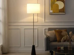 Staande Lamp In Vintage-Stijl - Marmeren Voet En Witte Stoffen Kap - D40 X H160 Cm - Merple-OZAIA
