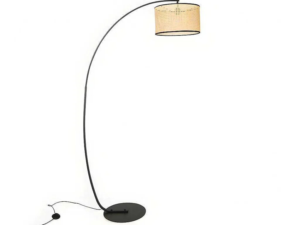 Staande Lamp Met Boog En Vlechtwerk Neirobi - Etnische Stijl - Ijzer En Rotan - 105 X 40 X 195 Cm - Zwart En Naturel-OZAIA Discount