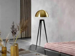 Staande Lamp Op Driepoot Van Metaal - H165 Cm - Zwart En Goudkleurig - Batley-OZAIA New