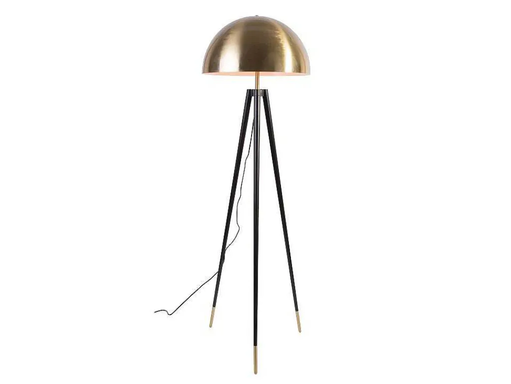 Staande Lamp Op Driepoot Van Metaal - H165 Cm - Zwart En Goudkleurig - Batley-OZAIA New