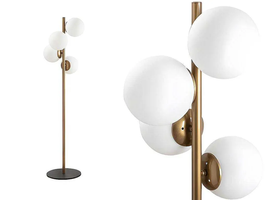 Staande Lamp Van Metaal En Glas 4 Bollen Faze - H130 Cm - Goud En Wit-OZAIA Hot