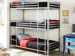Stapelbed - 3 X 90 X 190 Cm - Metaal - Zilverkleur - Met Matras - Elouan-Vente-unique Discount