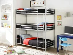 Stapelbed - 3 X 90 X 190 Cm - Metaal - Zilverkleur - Met Matras - Elouan-Vente-unique Discount