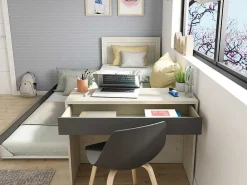 Stapelbed 2 X 90 X 200 Cm - Met Bureau - Kleur: Naturel En Antraciet - Vouani-Vente-unique Clearance