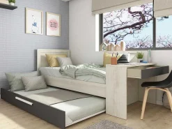 Stapelbed 2 X 90 X 200 Cm - Met Bureau - Kleur: Naturel En Antraciet - Vouani-Vente-unique Clearance