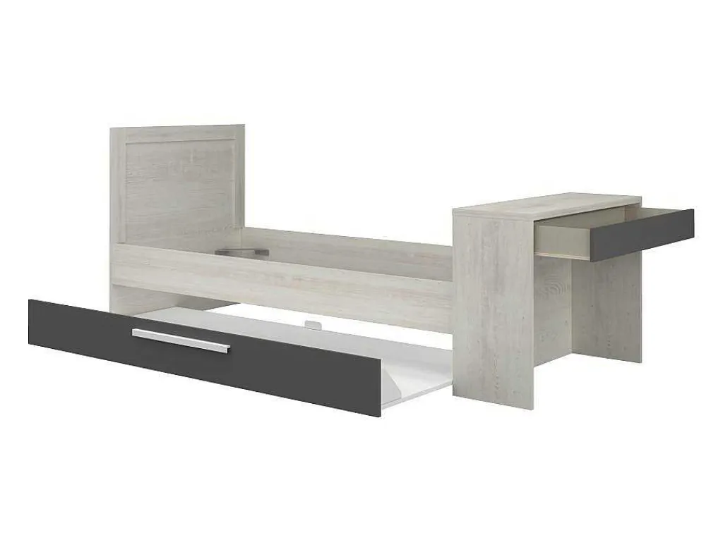Stapelbed 2 X 90 X 200 Cm - Met Bureau - Kleur: Naturel En Antraciet - Vouani-Vente-unique Clearance