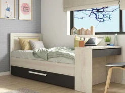 Stapelbed 2 X 90 X 200 Cm - Met Bureau - Kleur: Naturel En Antraciet - Vouani-Vente-unique Clearance