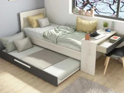Stapelbed 2 X 90 X 200 Cm - Met Bureau - Kleur: Naturel En Antraciet - Vouani-Vente-unique Clearance