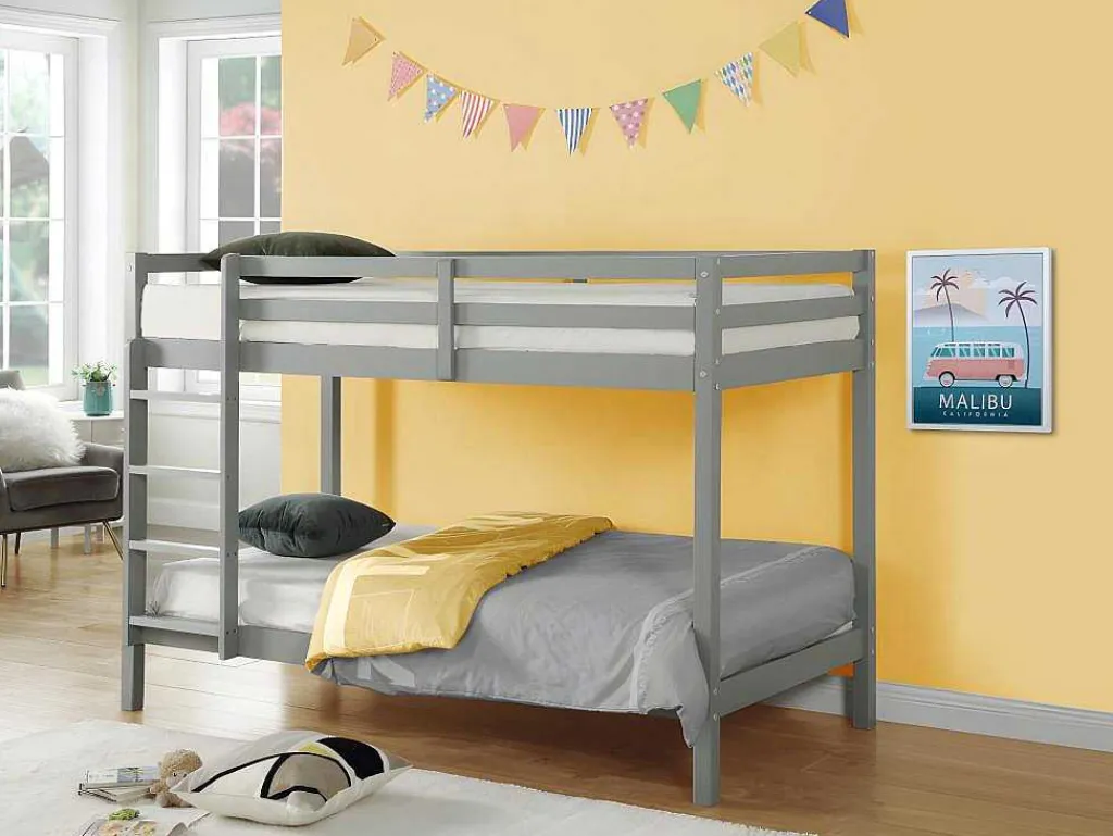 Stapelbed Anicet Ii - 2 X 90X 190 Cm - Massief Grenen - Grijs + Matras-Vente-unique Best