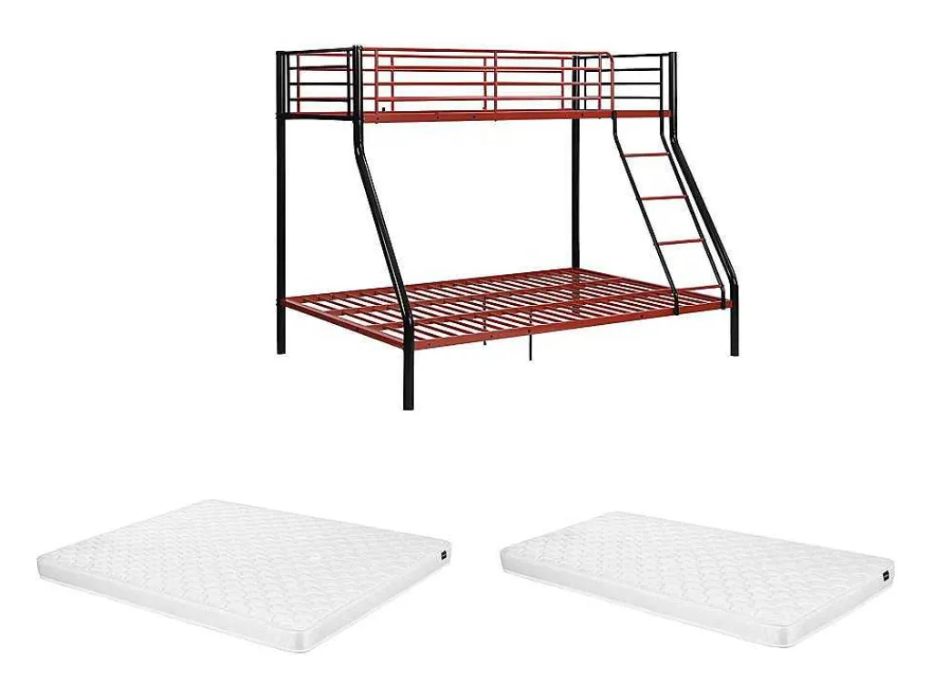 Stapelbed Elevatio Iv - 90 En 140 X 190 Cm - Staal - Zwart En Rood + Matras-Vente-unique Hot