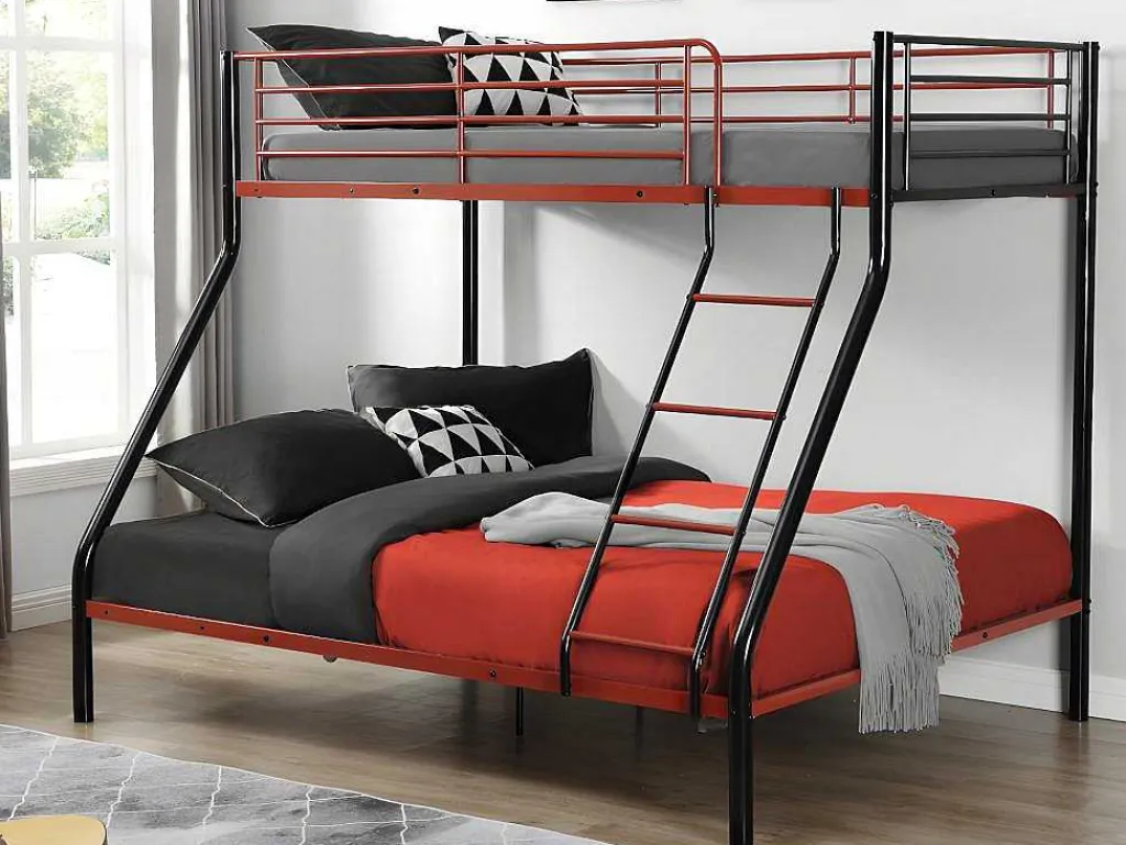 Stapelbed Elevatio Iv - 90 En 140 X 190 Cm - Staal - Zwart En Rood + Matras-Vente-unique Hot