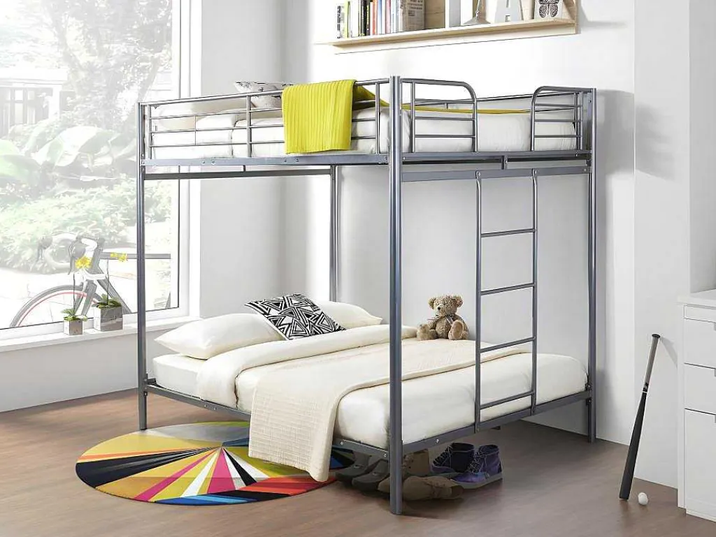 Stapelbed Gemini Ii - 2 X 140 X 190 Cm - Zilverkleurig + 2 Matrassen-Vente-unique Best