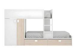Stapelbed Juanito - Ingebouwde Kast - 2X90X190Cm - Wit En Eiken-Vente-unique New