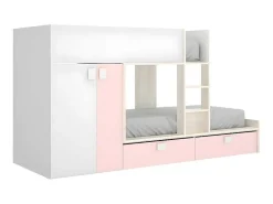 Stapelbed Juanito Met Ingebouwde Kast En Opbergruimte - 2X90X190Cm - Wit, Eiken En Roze-Vente-unique Sale
