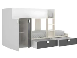 Stapelbed Juanito Met Ingebouwde Kast - 2 X 90 X 190 Cm - Wit, Eiken En Antraciet-Vente-unique Discount