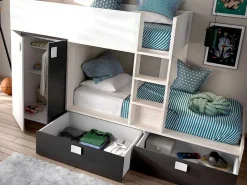 Stapelbed Juanito Met Ingebouwde Kast - 2 X 90 X 190 Cm - Wit, Eiken En Antraciet-Vente-unique Discount
