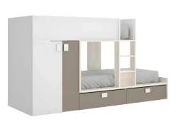 Stapelbed Juanito Met Ingebouwde Kast En Opbergruimte - 2X90X190Cm - Wit, Eiken En Taupe-Vente-unique