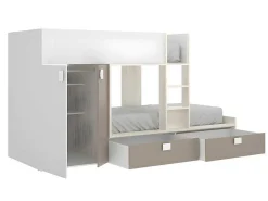 Stapelbed Juanito Met Ingebouwde Kast En Opbergruimte - 2X90X190Cm - Wit, Eiken En Taupe-Vente-unique