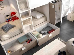 Stapelbed Juanito Met Ingebouwde Kast En Opbergruimte - 2X90X190Cm - Wit, Eiken En Taupe-Vente-unique