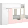 Stapelbed Met Ingebouwde Kast En Opbergruimte 2X90X190Cm - Wit, Eiken En Roze + Matras -Juanito-Vente-unique Outlet