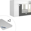 Stapelbed Met Ingebouwde Kast 2 X 90 X 190 Cm - Wit, Eiken En Antraciet + Matras - Juanito-Vente-unique Discount