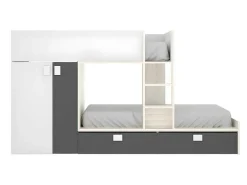 Stapelbed Met Ingebouwde Kast 2 X 90 X 190 Cm - Wit, Eiken En Antraciet + Matras - Juanito-Vente-unique Discount
