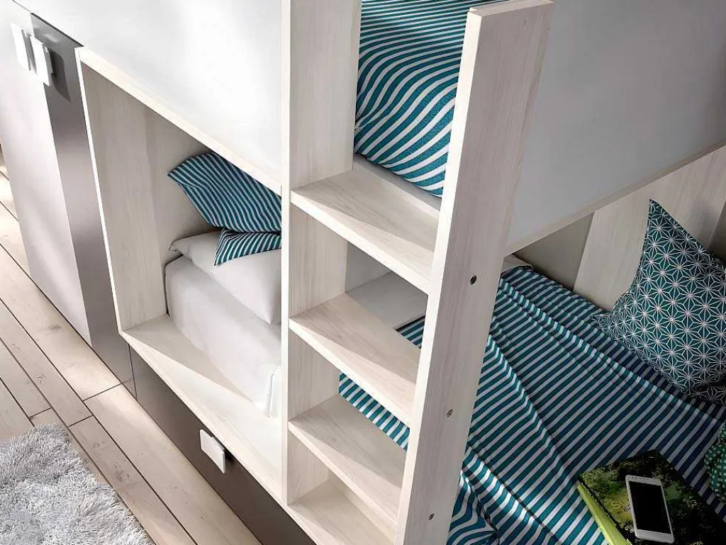 Stapelbed Met Ingebouwde Kast 2 X 90 X 190 Cm - Wit, Eiken En Antraciet + Matras - Juanito-Vente-unique Discount