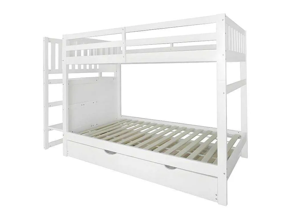 Stapelbed Met Onderschuifbed - Massief Grenenhout - 3X90X200 Cm - Opbergtrap Met 4 Lades - Veiligheidsbarrieres - Wit-ModernLuxe Outlet